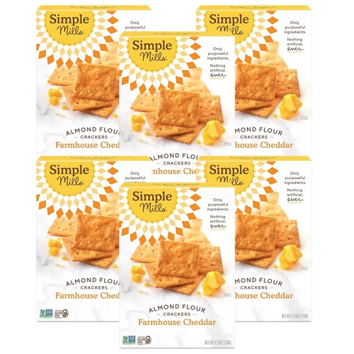 Simple Mills Almond Flour Crackers, Farmhouse Cheddar 4.25 Ounce (Pack of 6)