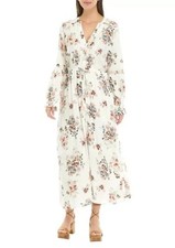American Rag Women's M Maxi Dress Floral Blouse, Long Sleeve Side Slits