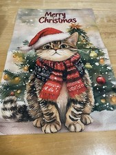 Merry Christmas Kitty Cat Burlap Garden Flag 12 X 18 Double Sided