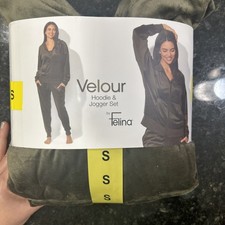 Felina Women  s Velour Track Suit Green Size Small Hoodie  Jogger Set NWT