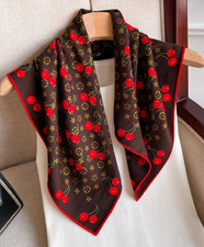 70 Cashmere 30 Silk Shawl Red cherry Print Bandana 65X65cm Scarf Neckerchief