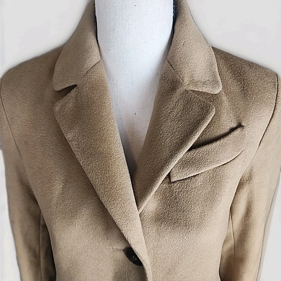 Abrigo Fleurette Mujer 100% Cachemira Largo Largo Completo Marrón Camel Beige Talla 0 Foto 3 de 4