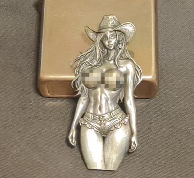 1 piece Brass Relief Cowgirl Badge DIY Lighter Stickers Decorative Accessories