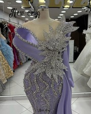 Luxurious Lilac Prom Dress 3D Lace Crystals Evening Dresses Wedding Guest Gown