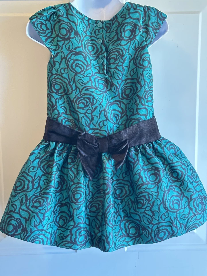 Vestido de fiesta formal negro verde esmeralda 2T GYMBOREE para niñas pequeñas Foto 2 de 4