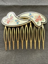 vintage cloisonn  hair comb Floral Butterfly Enamel Estate Costume Jewelry