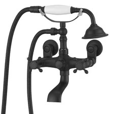 HomeMystique Vantage 3 Handle Wall Mount Clawfoot Tub Faucet w/Hand Shower Black
