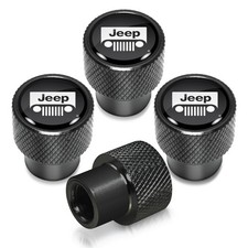 Jeep Grill Logo On Black Easy-grip Aluminum Tire Valve Stem Caps
