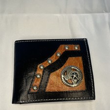 Texas concho mens Wallet Western Short Bifold Croc pattern Black faux leather