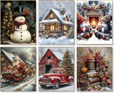 6 Pack Christmas Diamond Painting Canvas Kit 12"x16" 5D Christmas for Adults Set