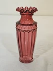 Vintage Fenton Glass Cranberry Vase Ruffled Edge Ribbed Body