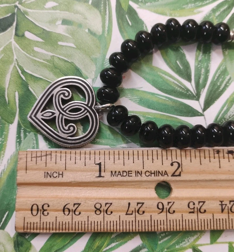 设计师 BRIGHTON "Gatsby" 黑色串珠 16"+ 心形吊坠项链带盒! — 第 2/4 张图片