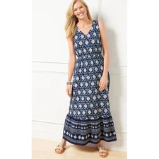 New Talbots Jersey Bohemian Floral Maxi Dress Stretch Size L