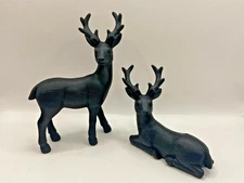 NEW BLACK DEER REINDEER CHRISTMAS DECOR TABLETOP LANTERNS TRAYS SET OF 2