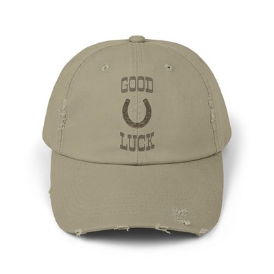 Vintage Western Good Luck Horseshoe Distressed Hat 