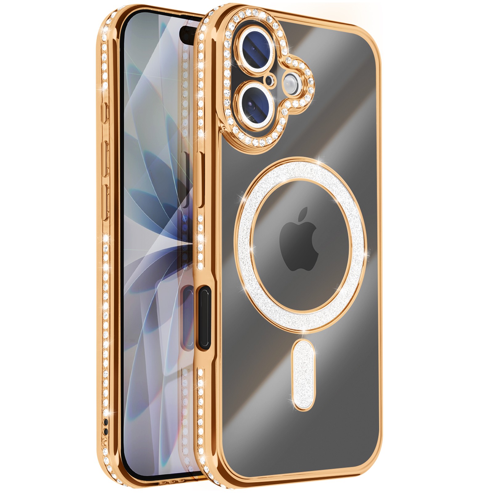 Coque iPhone 17 dorée chic avec strass brillants luxe Avizar - 2