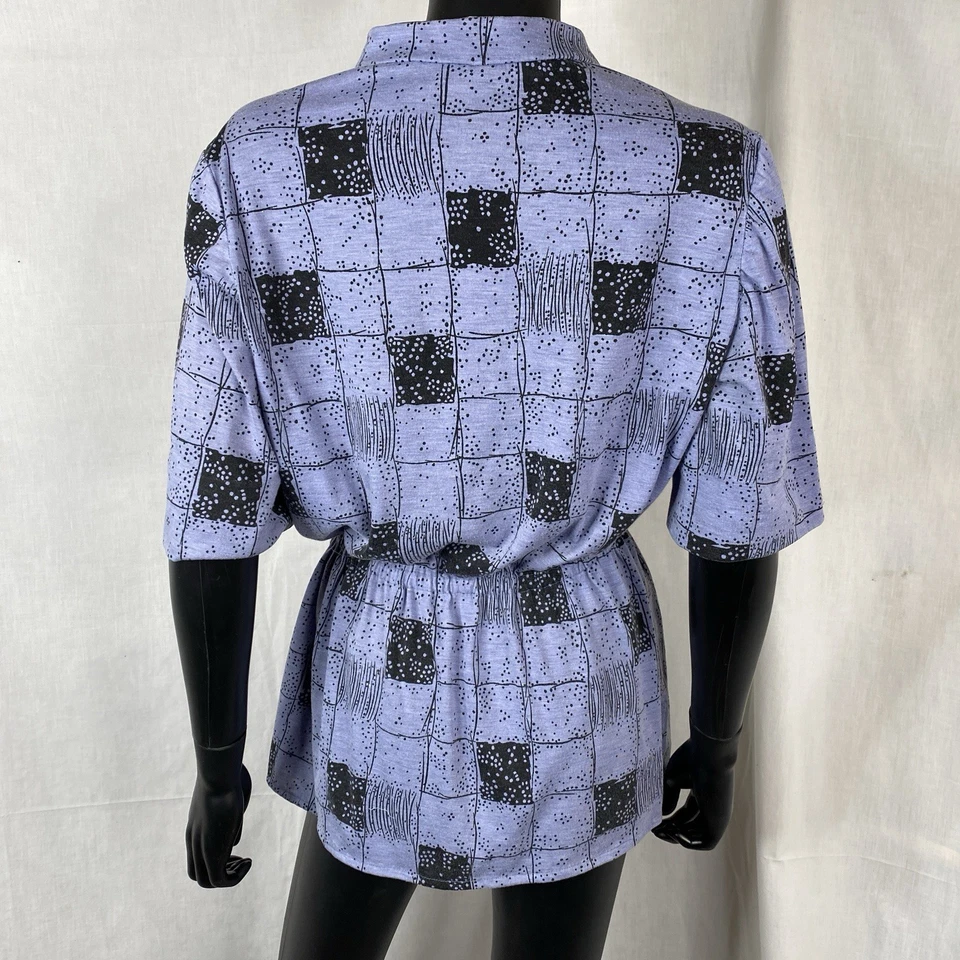 Blusa Top Años 70 Cuadros Estampado Dados Azul y Negro Cintura Talla L/XL New Wave Foto 2 de 4