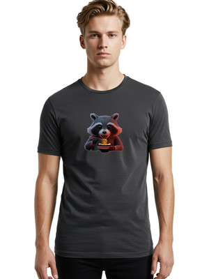 Raccoon-Eating-Noodles-2 Mens Graphic Tee, 100% Cotton, Casual Summer Wear