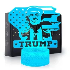 3D LED Night Light Trump 2024 Flat Acrylic Illusion Lighting Lamp with 7 Colo...
