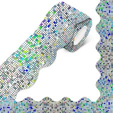 STARLIBOO 60 Feet Bulletin Board Borders, Holographic Silver Scalloped Rolled...