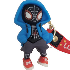 Miles Morales Spider-Man Blue Hoodie Keychain Rubber Key Chain Backpack Charm