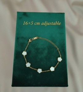 Authentic 18K Gold Plated Pearl White Clover Bracelet Adjustable Lucky Flower Women
