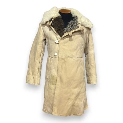 Soviet Army Sheepskin Shearling Coat Heavy Winter Fur Bekesha Jacket Beige L image 12