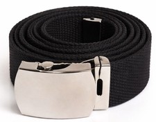 Military Canvas Web Belt Adjustable Cut To Fit Silver/ Black Buckle 64 Inch