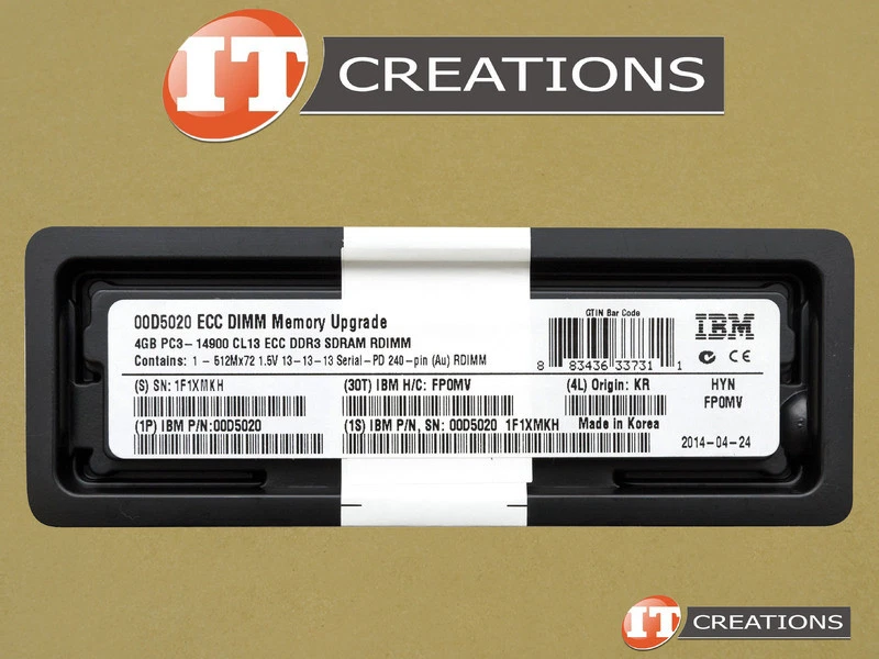 IBM 4GB PC3-14900R DDR3-1866 REGISTERED ECC 1RX4 MEMORY MODULE 00D5020-RETAIL - Image 2 of 2