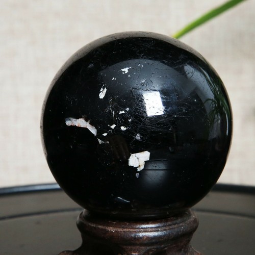 B1386-365g Natural Black Tourmaline Crystal Sphere Round Crystal Ball Healing - Picture 4 of 12