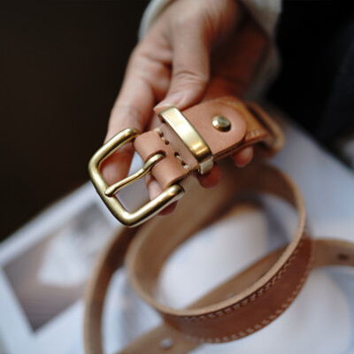 Women Leather Belt Solid Brass Buckle Jeans Pants Waist Belts Vintage Casual