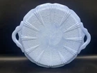 CHERRY BLOSSOM DELPHITE  BLUE GLASS HANDLED CAKE PLATE TRAY