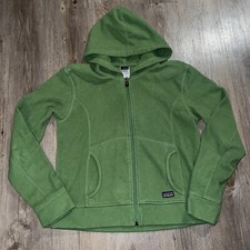 Patagonia Fleece Jacket Green Womens Size Medium Hooded Sweater Full Zip EUC