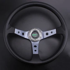 6 Bolt Racing 350mm 14" 95mm Deep Dish Steering Wheel Aluminum Horn Button