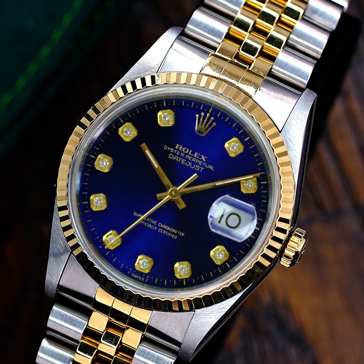 Rolex Datejust 16233 Gold & Steel Blue Dial 18KY Fluted Bezel 36mm