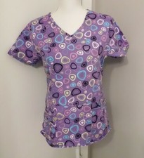 Women's Size XS Scrub Star Purple White Blue Black Circles Scrub Top