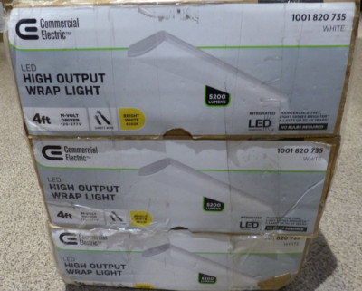 QTY 3 COMMERCIAL ELECTRIC 1001 820 735 4' 5200 LUMENS 4000K WHITE LED WRAP LIGHT
