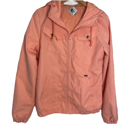 VOLCOM Woman s Windbreaker Jacket With Hood Size S/P/10 Full Zip- Peach 