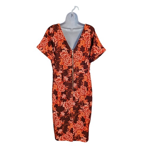 Alexia Admor Floral Rust Midi Sheath Cocktail Party Dress Size L - Picture 6 of 12