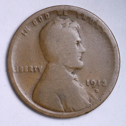 1913-D FULL DATE Lincoln Wheat Cent Penny CULL / AG / HOLE FILLER
