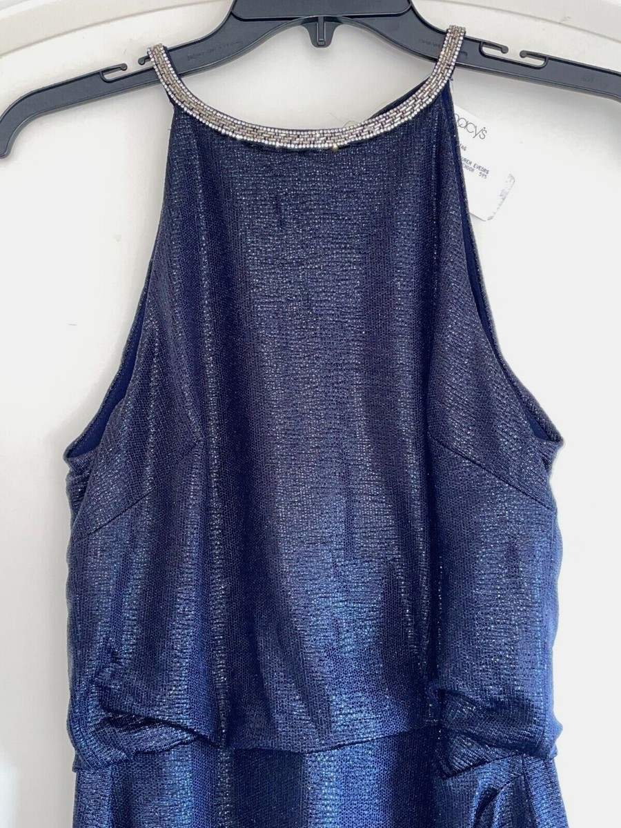 Lauren Ralph Lauren Metallic Halter-Neck Gown - Lighthouse Navy