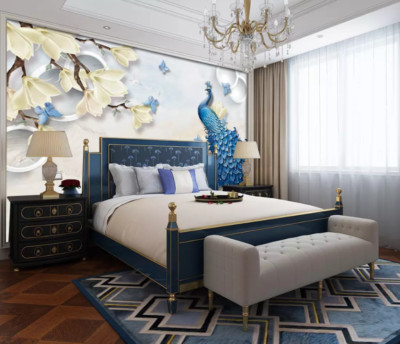 3D Blue Peacock 2424 Wallpaper Mural Wall Print Wall Wallpaper