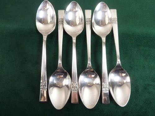 6 Vintage Pinder Bros Consort Pattern Dessert Spoons EPNS silver plated - 第 1/1 張圖片