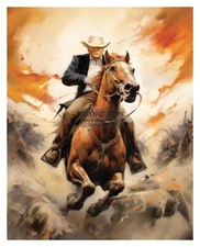 PRESIDENT DONALD TRUMP AS A COWBOY RIDING HORSE SCENIC 8X10 AI PHOTO