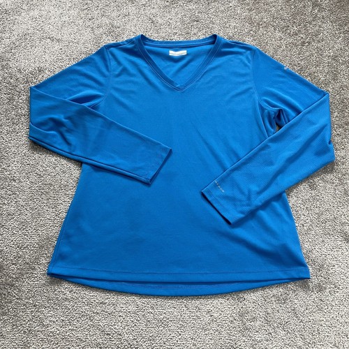 Columbia PFG Omni Shade Active Top Womens Large Blue V-Neck Long Sleeve Shirt