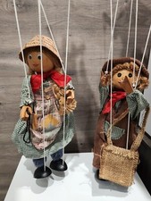 RARE  Vintage Marionette Wood  Fabric Puppets Farm Girl  Boy 16" Tall