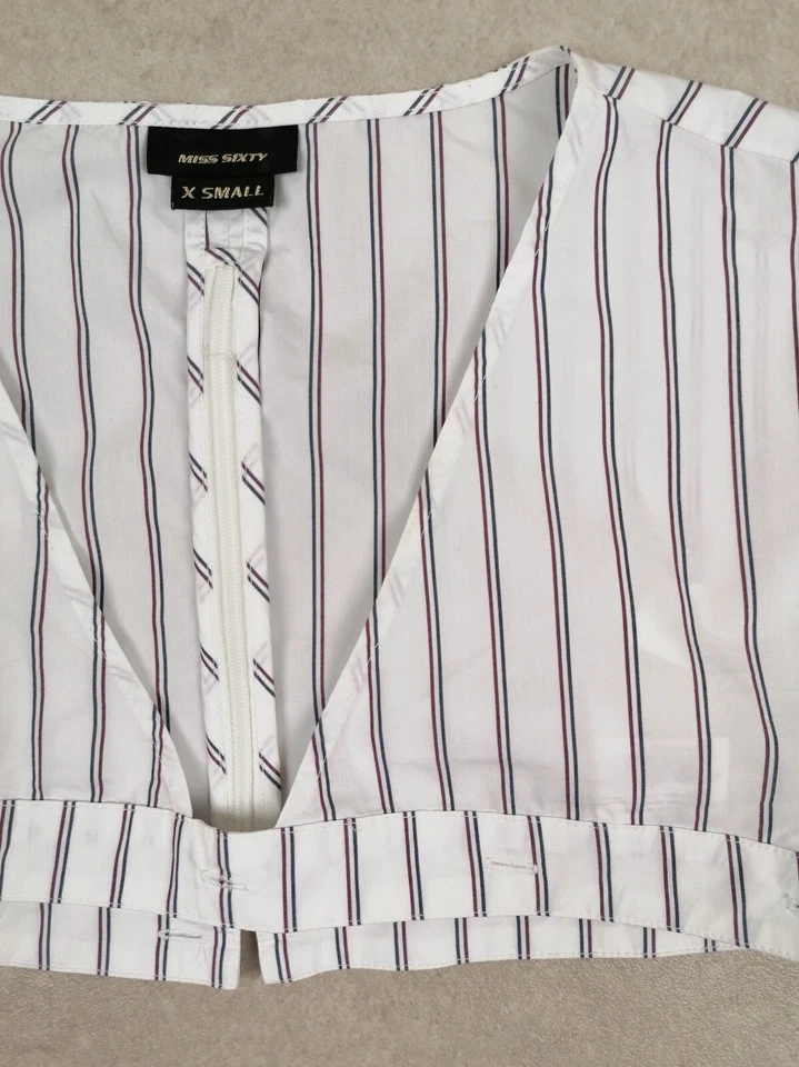 Blusa Camisa Top Corta MISS SIXTY Patrón Micro Rayas Algodón Blanco - Talla XXS Foto 4 de 4