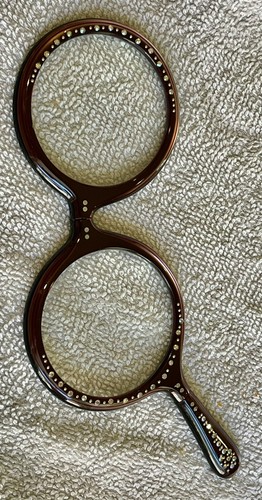 Vintage lucite Lorgnette Glasses Round foldable (RD4) Iridescent Rhinestones - Picture 5 of 14