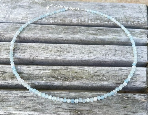 Natural Aquamarine Stone Beaded Necklace Aqua Blue Stone Choker Healing Crystal - Picture 4 of 5
