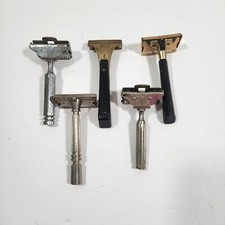 Lot 5 Vintage Mens Saftey Razors GEM EverReady Hydro-Magic Metal
